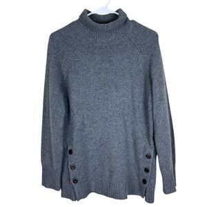 Garnet Hill 100% Cashmere Sweater Women’s Size XS Side Button Turtleneck Gray